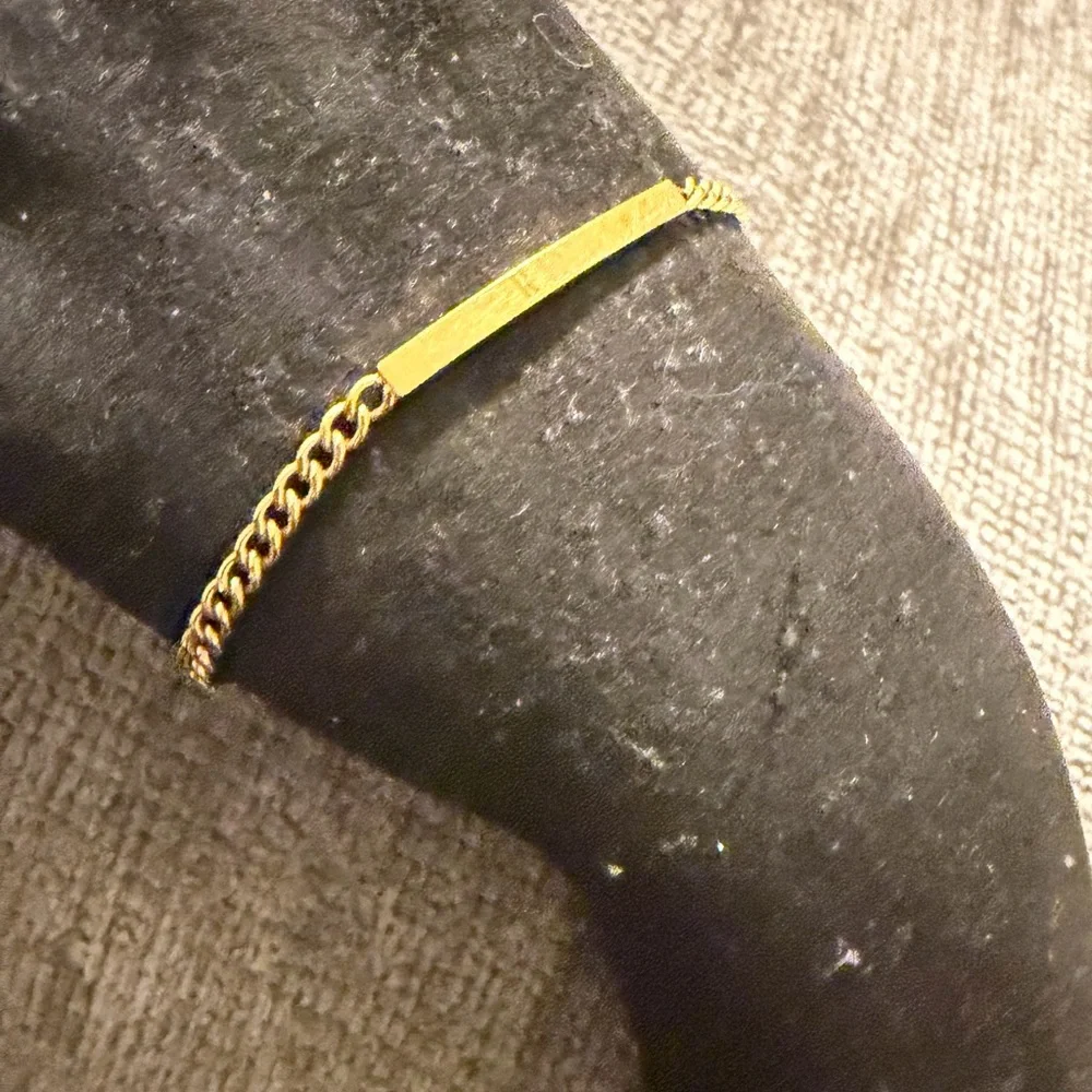 Vintage Gold-filled ID Bracelet – Etched Bar Link Design